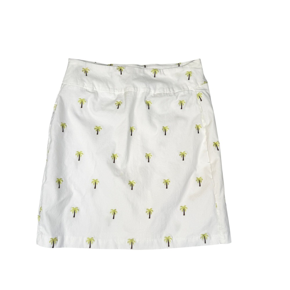 Palm Tree Embroidered White A-Line Tropical Preppy Stretch Mini Skirt Size 6
